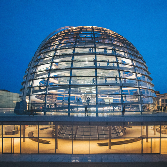 Blue hour at the German Bundestag in Berlin Germany