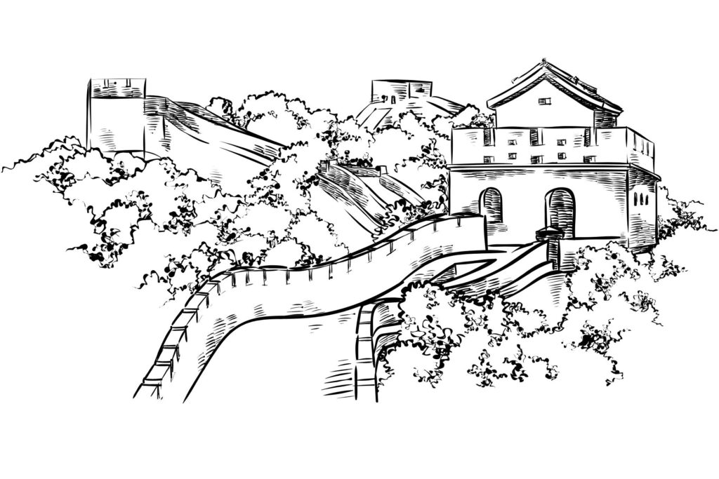 chinese wall ink drawing