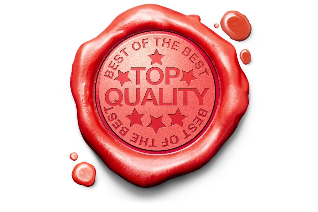 Red wax seal with engraved label saying Top Quality Best of the Best. Symbolizes best practices in linguistic testing.
